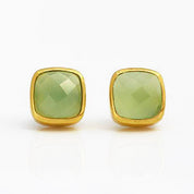 Green Chalcedony Cushion Bezel Set Stud Earrings - August Birthstone