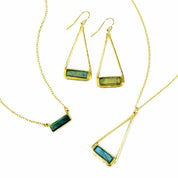 Labradorite Adira Bar Triangle Frame Earrings, Sterling Silver or Gold, Modern Boho Chic Frame Dangle Earrings for Women, Flashy Labradorite Jewelry