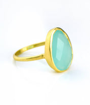 Aqua Chalcedony Teardrop Oval Ring