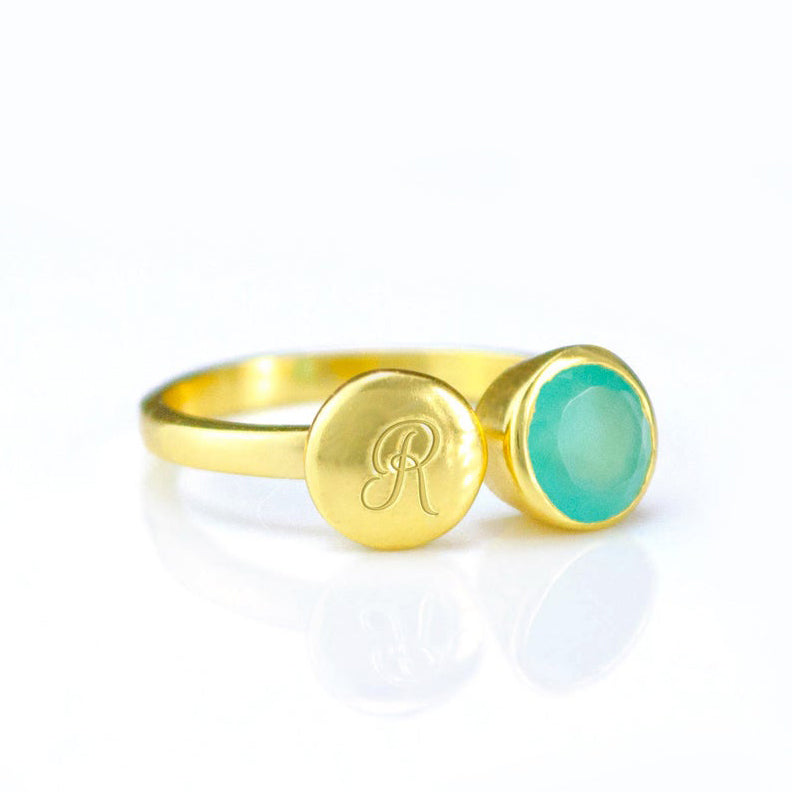 MarchBirthstoneAquamarineRingVermeilGoldEngravedInitialRing.jpg