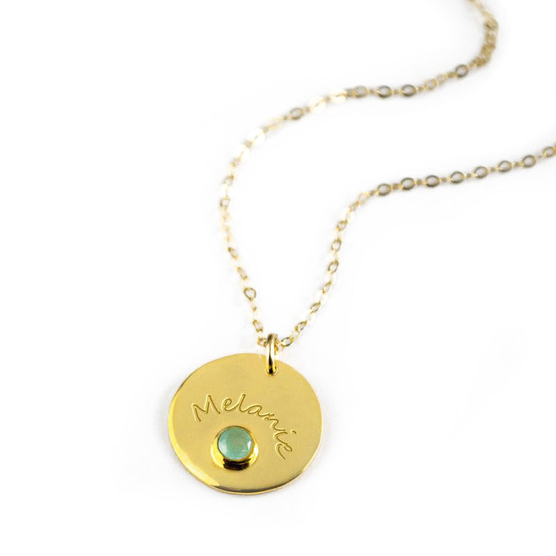 MarchEngravedDiskPendantNecklaceAquaChalcedonyJewelryForHerAquamarineGemstoneAlternative.jpg