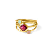 Mixed Shapes Diamond & Tiny Round Stacking Ring Set, Sterling Silver, 18k Vermeil Gold, Birthstone Rings for Mom, Mother's Stackable Rings for Women
