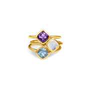 Diamond Shape Purple Amethyst Stacking Ring | February Birthstone, Custom diamond birthstone ring mom, Sterling Silver, 18k Gold Vermeil Gemstone Ring