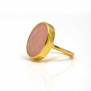 Pink Chalcedony large oval bezel set ring • October Birthstone