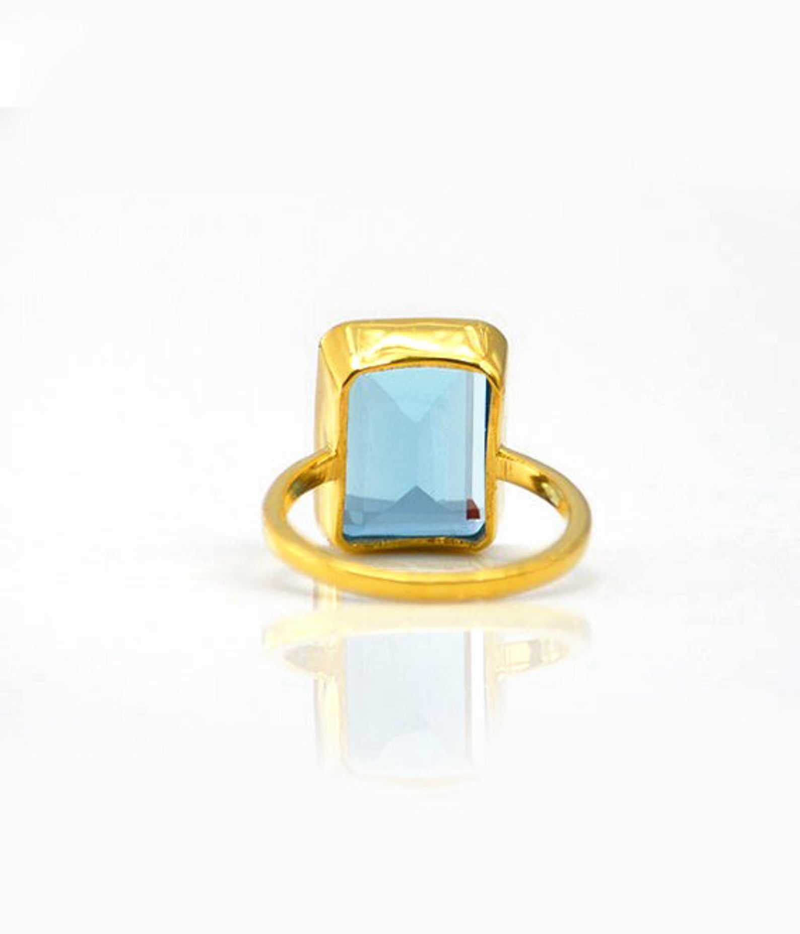 Green Chalcedony rectangle bezel set ring:August Birthstone