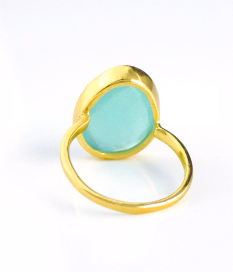 Aqua Chalcedony Teardrop Oval Ring