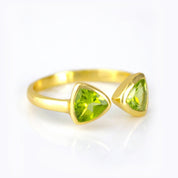 Peridot triangle ring, adjustable Peridot ring, double triangle Peridot, personalized Peridot jewelry, sterling silver Peridot ring, gold Peridot ring, rose gold Peridot ring, unique Peridot gemstone, Peridot birthstone ring, custom triangle-cut Peridot, bespoke Peridot jewelry, chic Peridot accessory, elegant green gemstone ring, Peridot stacking ring, custom gemstone jewelry, trendy triangle ring, adjustable Peridot band, unique birthstone jewelry, Peridot gift idea, vibrant Peridot ring