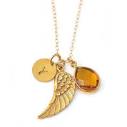 Personalized Angel Wing Natural Birthstone necklace