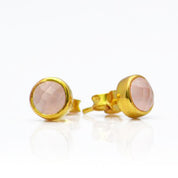 Pink Chalcedony Small Round Bezel Set Stud Earrings - October Birthstone Earrings