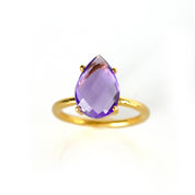 Purple Amethyst Teardrop Prong Set Ring • February Birthstone
