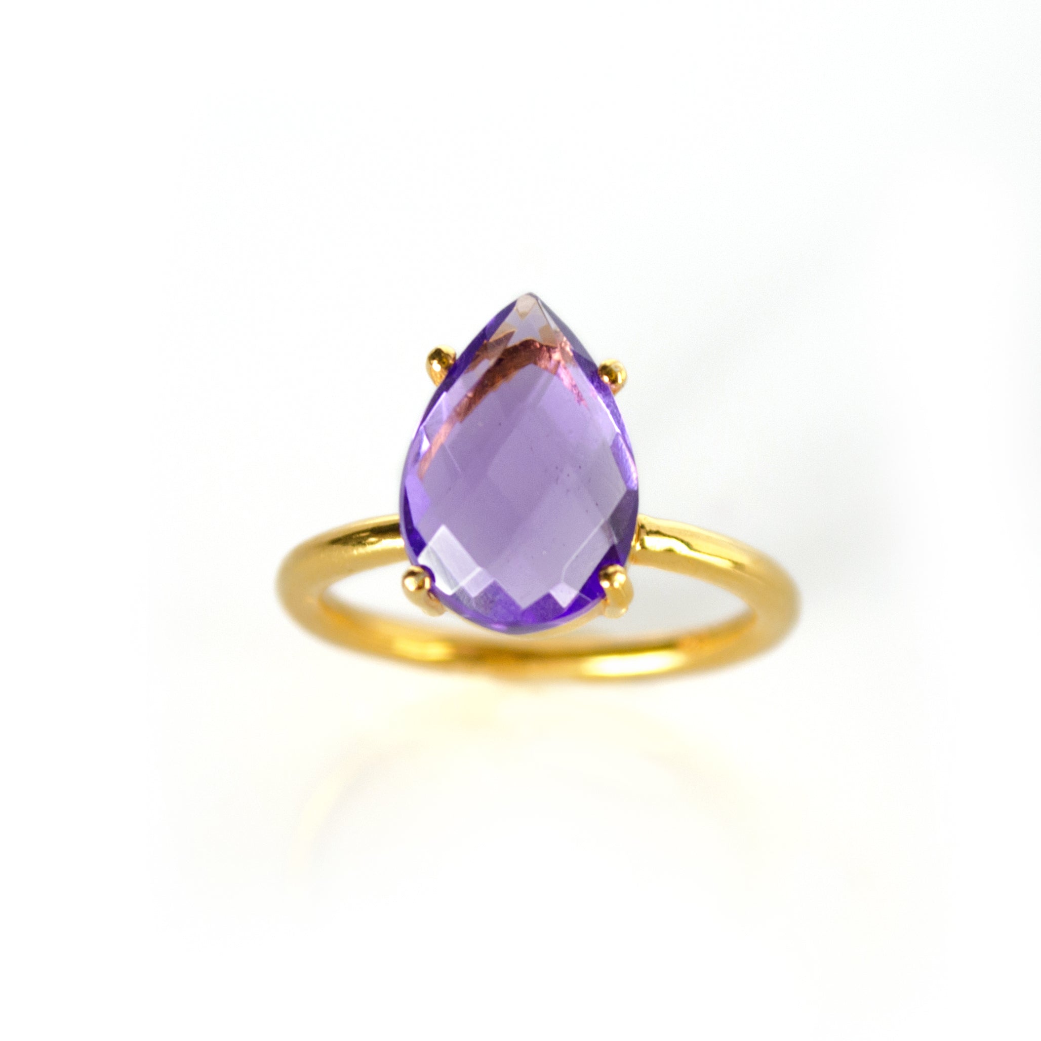 Purple Amethyst Teardrop Prong Set Ring • February Birthstone