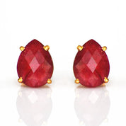Ruby Teardrop Prong Set Stud Earrings : July Birthstone