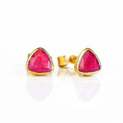 Minimalist Ruby Triangle Studs • July Birthstone
