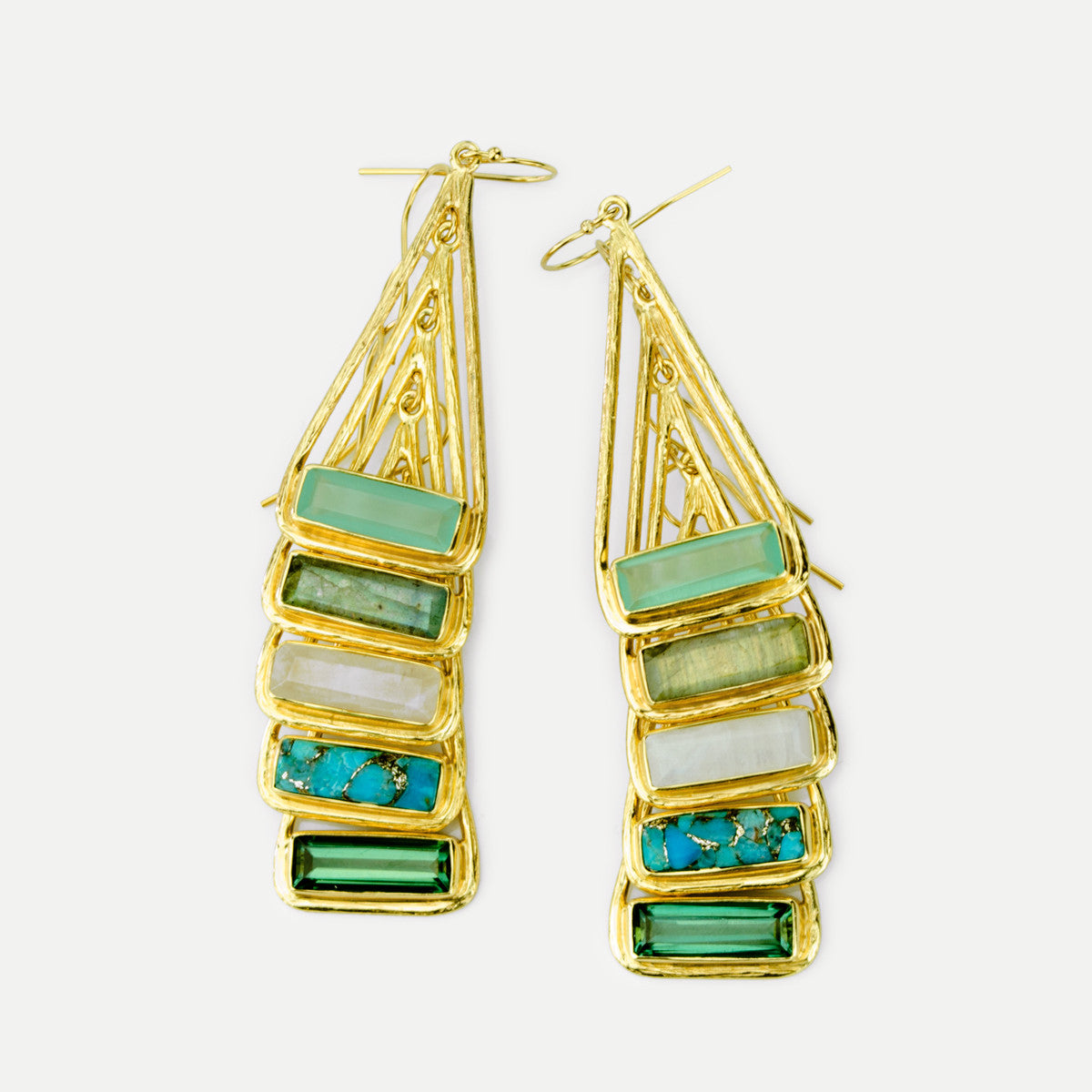 Aqua Chalcedony Adira Bar Triangle Frame Earrings, Sterling Silver or Gold Vermeil, Modern Boho Chic Frame Dangle Earrings for Women, March Birthstone