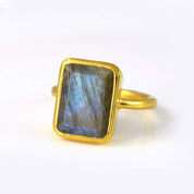 Labradorite Rectangle Bezel Set Ring