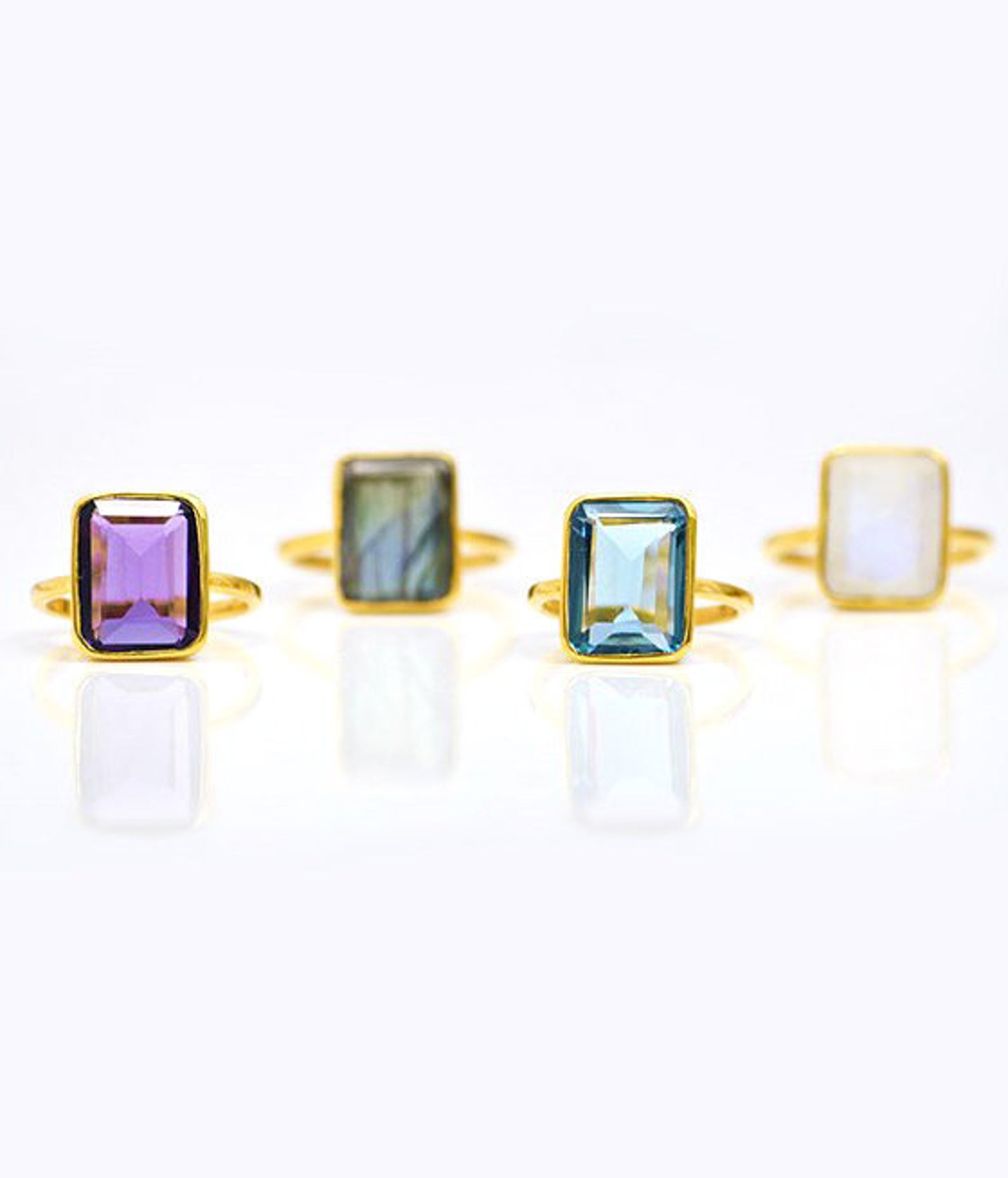 Green Chalcedony rectangle bezel set ring:August Birthstone