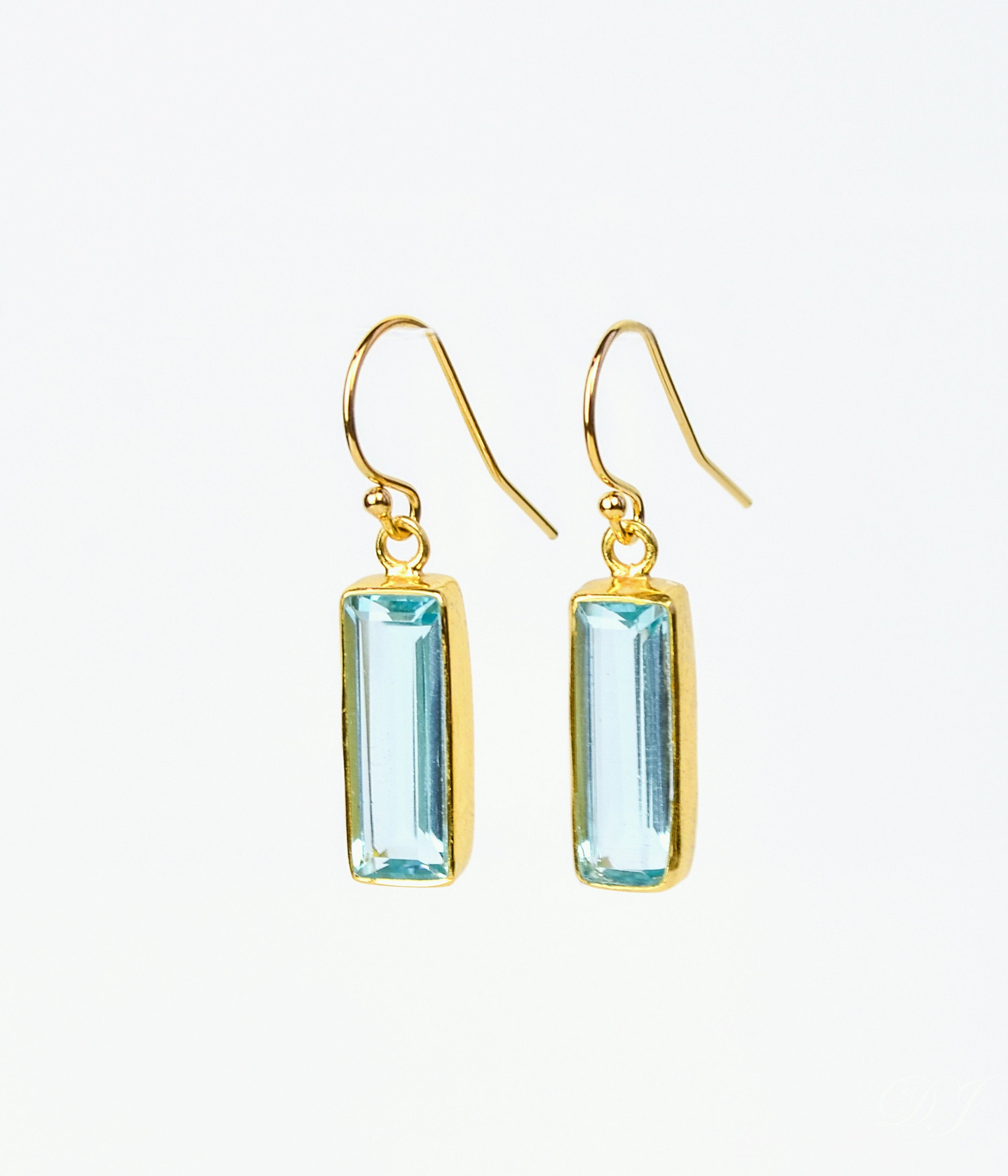 Blue Topaz Adira Bar Drop Earrings, Minimalist Rectangle Dangle Earrings, 925 Sterling Silver or 18k Gold, December Birthstone Christmas Gift for Her