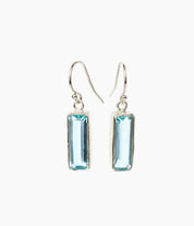 Blue Topaz Adira Bar Drop Earrings, Minimalist Rectangle Dangle Earrings, 925 Sterling Silver or 18k Gold, December Birthstone Christmas Gift for Her
