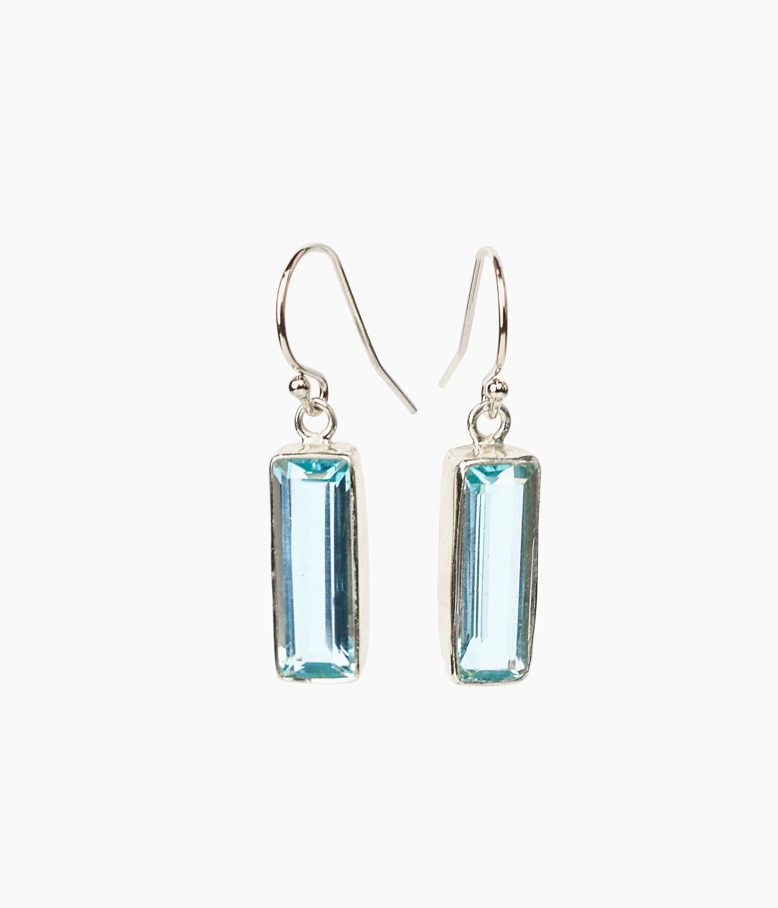 Blue Topaz Adira Bar Drop Earrings, Minimalist Rectangle Dangle Earrings, 925 Sterling Silver or 18k Gold, December Birthstone Christmas Gift for Her