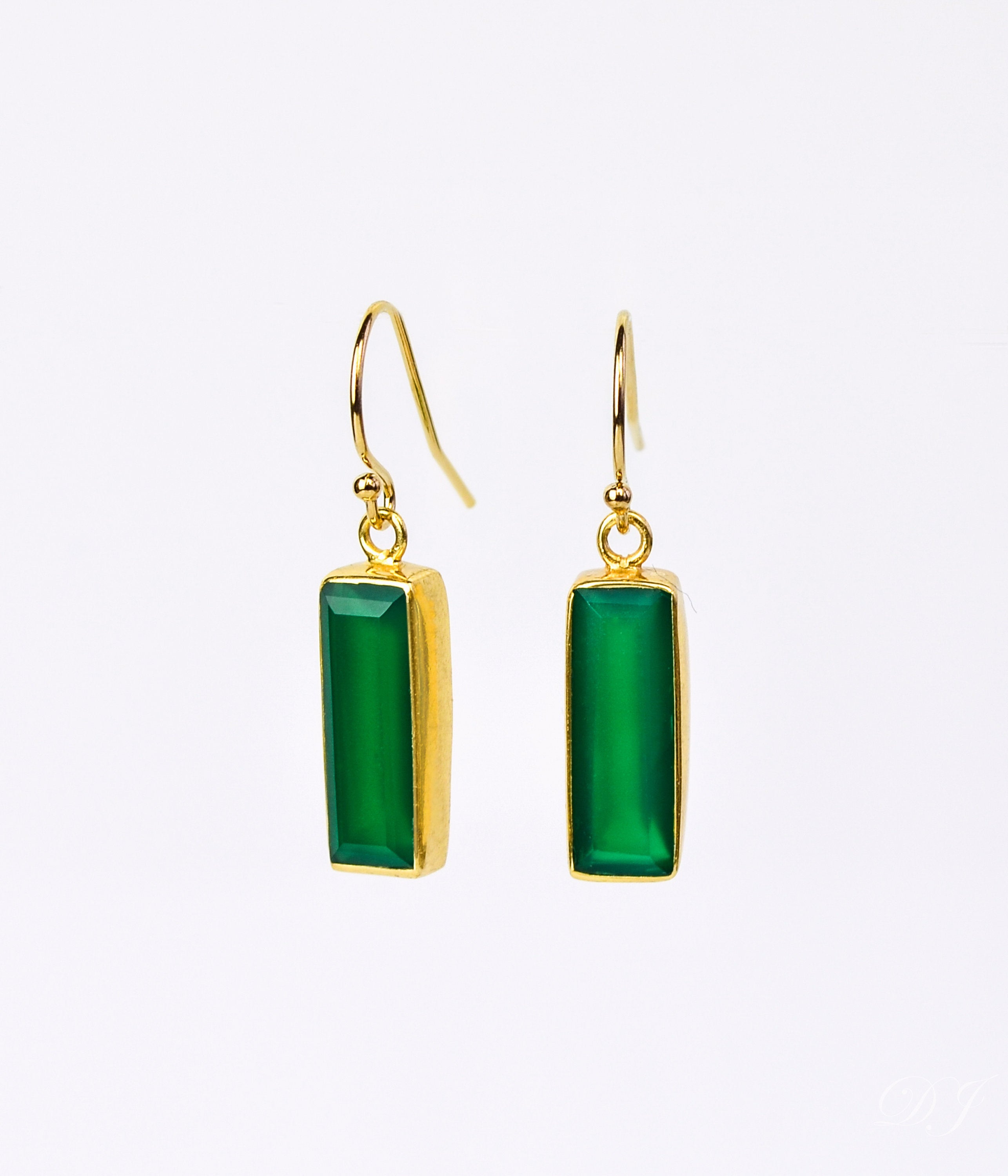 Green Onyx Bar Earrings : May Birthstone : Adira Series