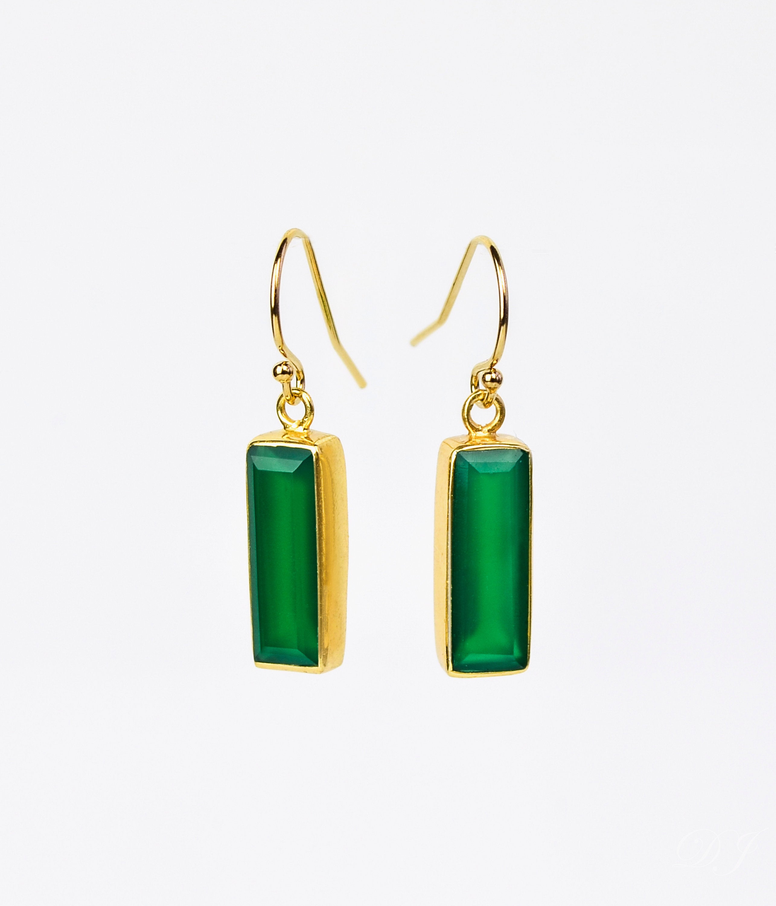 Green Onyx Bar Earrings : May Birthstone : Adira Series