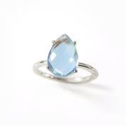 Sky Blue Topaz Teardrop Prong Set Ring • December Birthstone