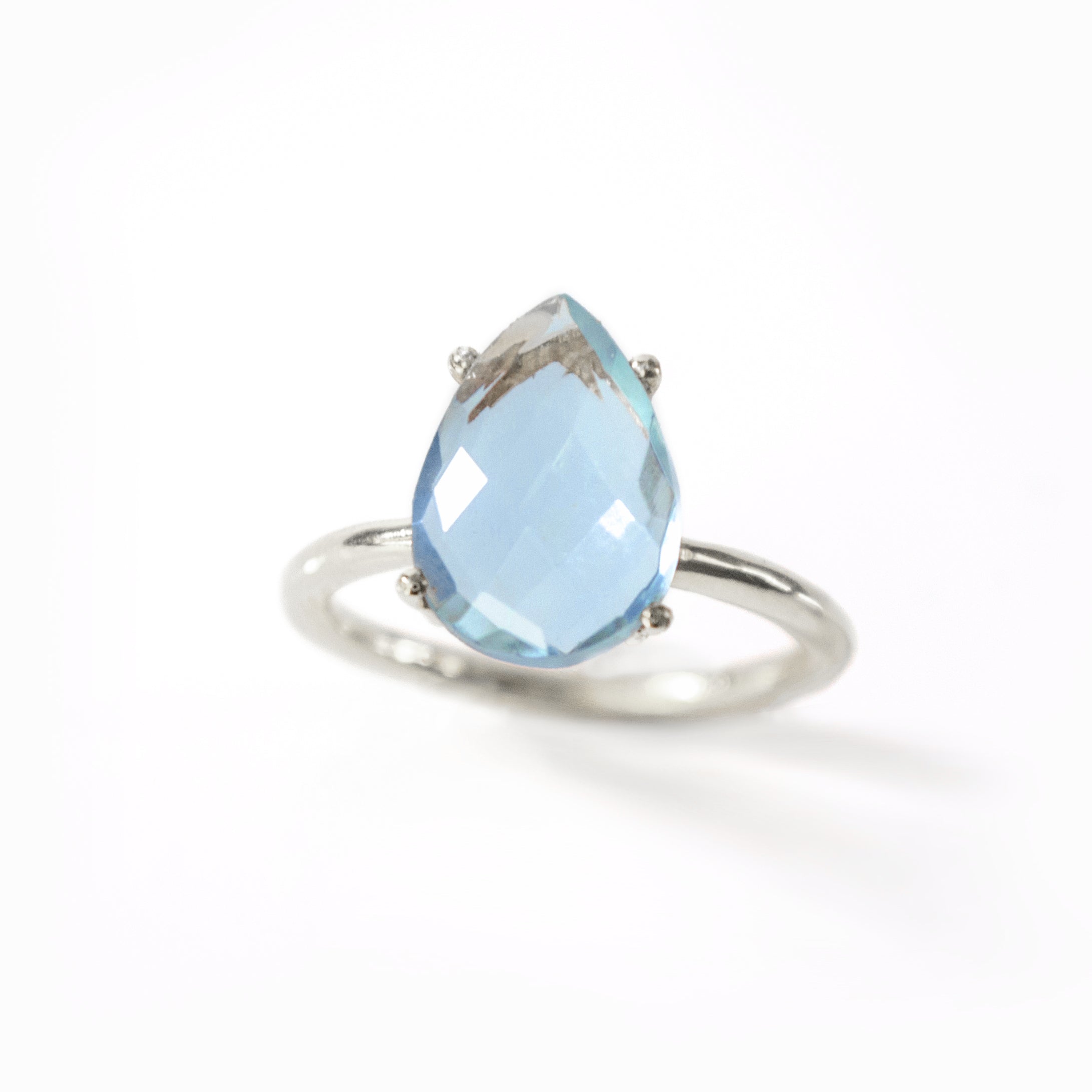 Sky Blue Topaz Teardrop Prong Set Ring • December Birthstone