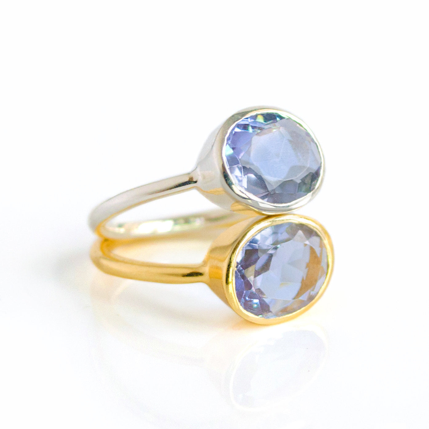 gold plated over sterling alexandrite birthstone and sterling silver alexandrite ring. june birthstone, purple birthstone, purple gemstone, purple gem, birthstone rings stackable bezel set, stacking ring