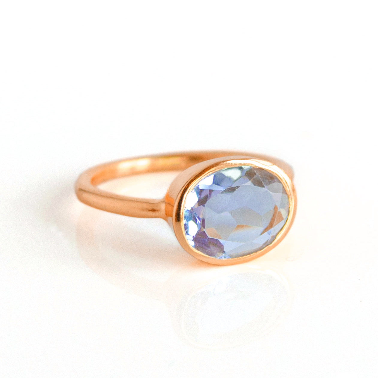 rose gold plated over sterling alexandrite birthstone. june birthstone, purple birthstone, purple gemstone, purple gem, birthstone rings stackable bezel set, stacking ring