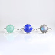 Blue Topaz Round Prong Set Ring, 925 Sterling Silver or 18k Gold, December Birthstone, Custom Circle Gemstone Ring for Her, Christmas Gift for Wife