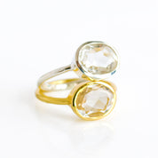 Set of sterling silver clear quartz birthstone ring with gold plated april birthstone gemstone ring. april gemstone birthstone jewelry 