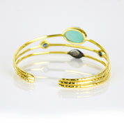 Rough Cut Aqua Chalcedony Open Bangle with Kyanite Quartz Details