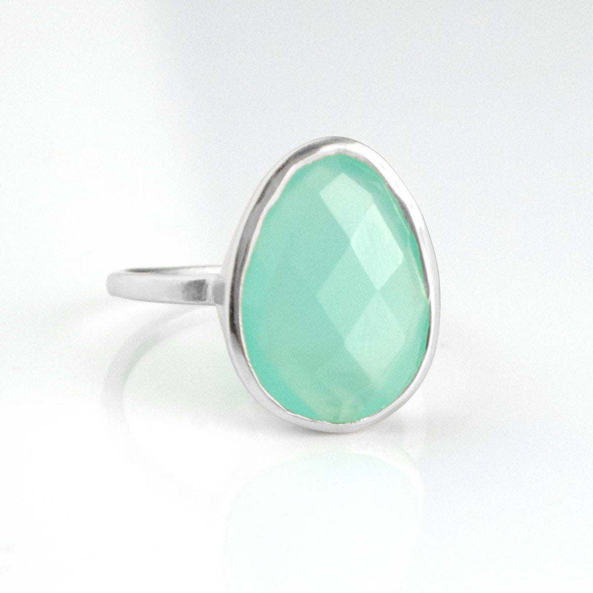 Aqua Chalcedony Teardrop Oval Ring