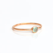 Single rose gold plated dainty 3mm aqua chalcedony gemstone ring. march  birthstone. On white background. 925 sterling silver, birthstone ring, stacking ring, stackable, birthstone jewelry, facet gemstone