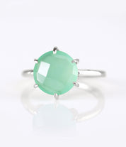 Aqua Chalcedony Round Prong Set Ring : March Birthstone