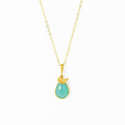 Teardrop Birthstone with Hand Stamped Bird Initial Charm Necklace, Bezel Set Gemstone Necklace, 925 Silver, Gold Filled, Gold Vermeil Gift for Women
