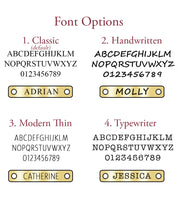 Choose from our font options to engrave 1 or both sides of the bar options include classic, handwritten, modern thin, and typewriter 