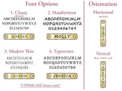 Choose from our font options to engrave 1 or both sides of the bar options include classic, handwritten, modern thin, and typewriter 