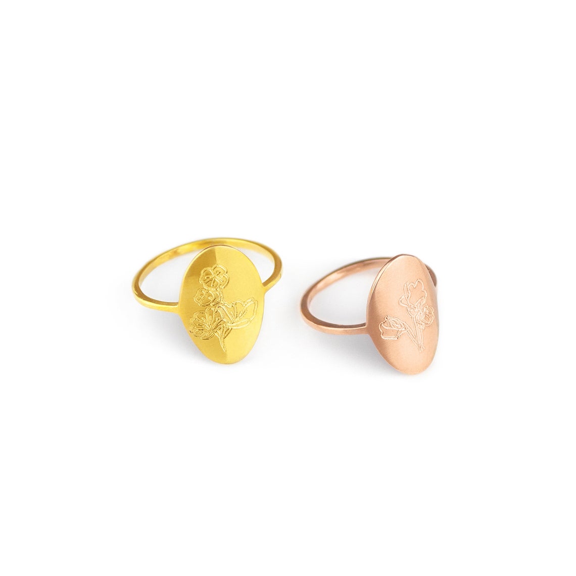 Two flower ring bands to go with your birth month. Personalize this ring as a gift to a partner, wife, significant other for any holiday or celebration