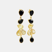 Elegant Black Onyx and Gold Rutilated Statement Earrings