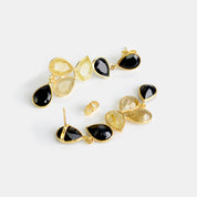 Elegant Black Onyx and Gold Rutilated Statement Earrings