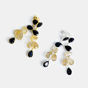 Elegant Black Onyx and Gold Rutilated Statement Earrings