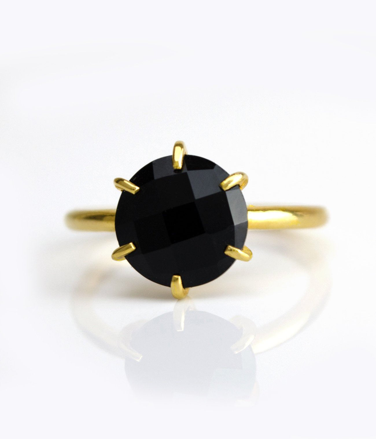 Black Onyx Round Prong Set Ring