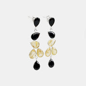 Elegant Black Onyx and Gold Rutilated Statement Earrings