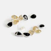 Elegant Black Onyx and Gold Rutilated Statement Earrings