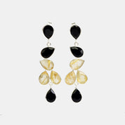 Elegant Black Onyx and Gold Rutilated Statement Earrings