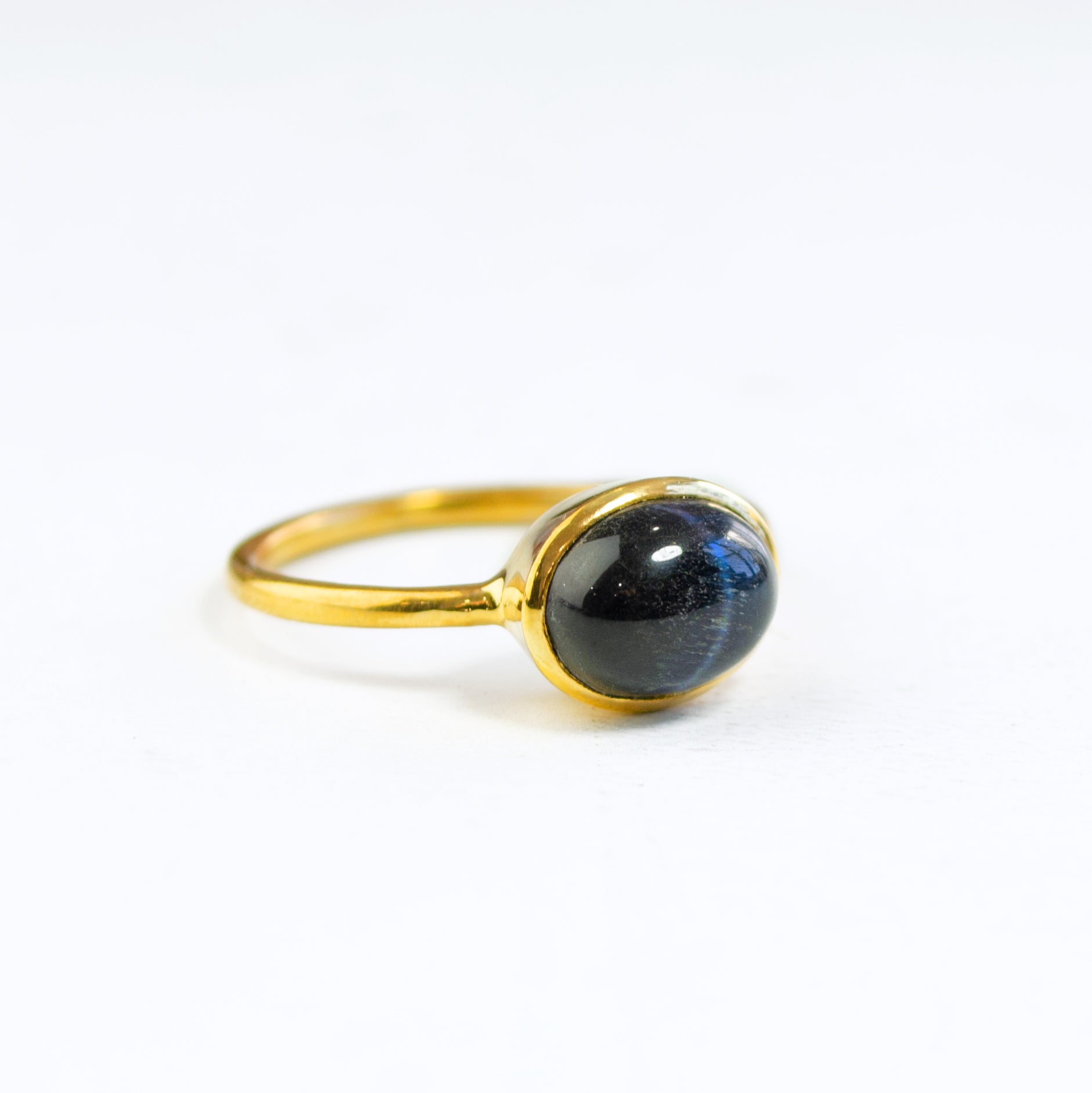 Oval Black Tiger Eye Cabochon Ring