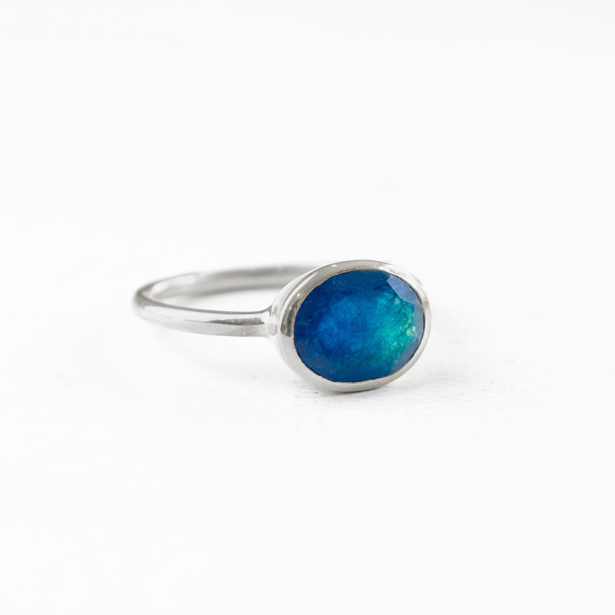 Blue Black Jade Oval Ring