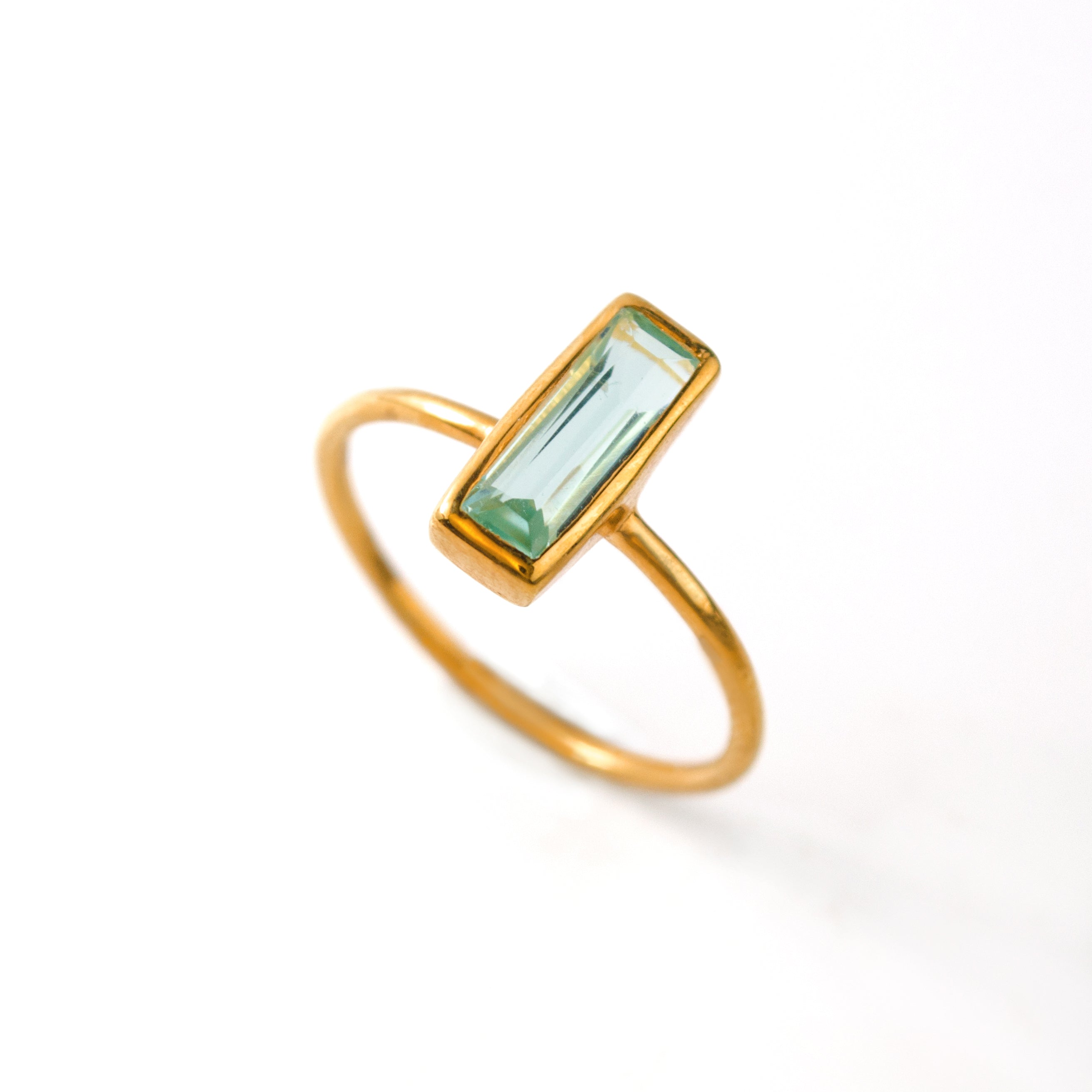 Rose gold plated blue topaz rectangle ring rectangle birthstone rectangle gemstone december birthstone