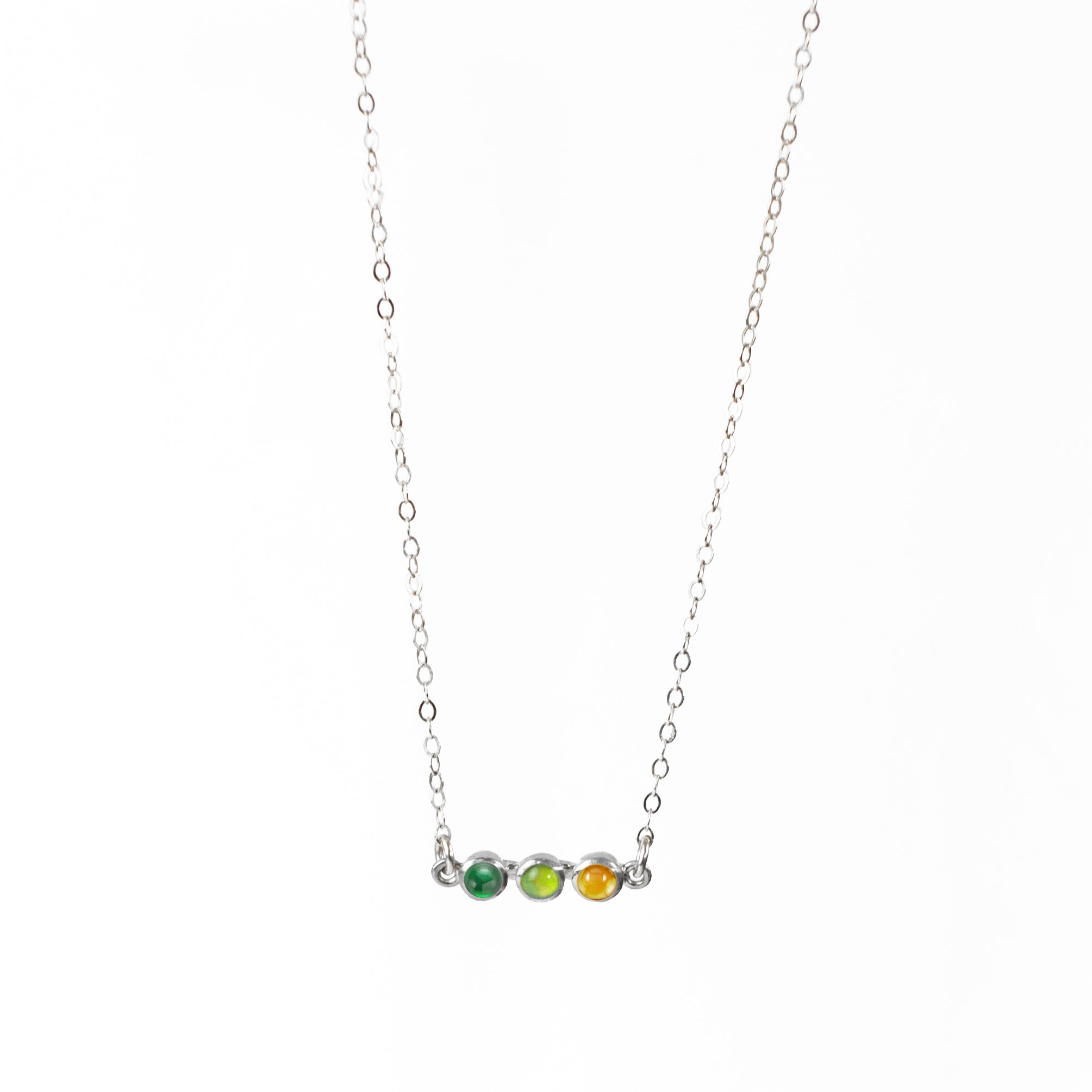 Tiny Birthstone Cabochon Bar Necklace : Available in All Birthstones